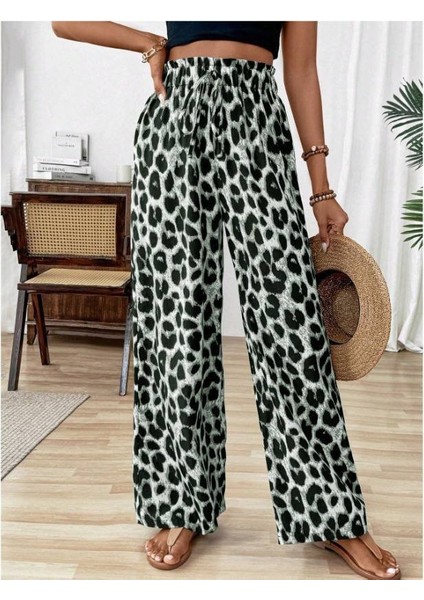Kadın Süprem Kumaş Beli Lastikli Leopar Desen Pantolon
