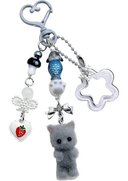 Sevimli Floklu Yavru Kedi Beş Köşeli Yıldız Kedi Pençe Aşk Anahtarlık Cep Telefonu Zinciri Kayıp Karşıtı Ipi Kolye Kulaklık Kamera Zinciri Renk: D / Boyut: Bir Boyut (Yurt Dışından)