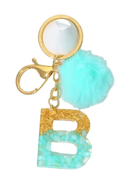 Popüler Yeşil Ponpon Harf Anahtarlık Kürk Topu 26 Reçine Alfabe Anahtarlık Kolye Kadın Çanta Süsleri Anahtarlık Aksesuarları (Yurt Dışından)