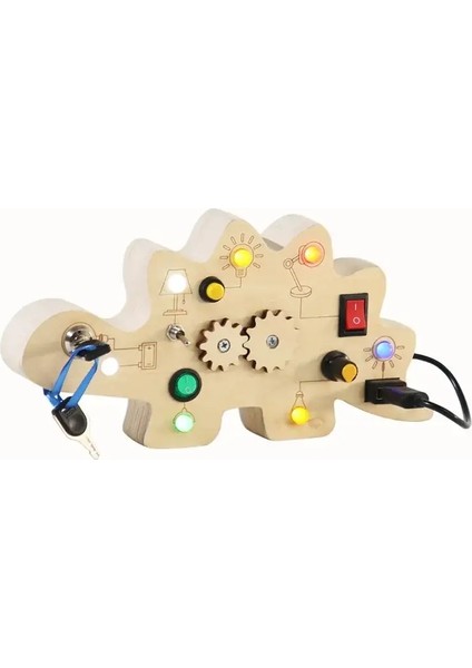 Montessori Meşgul Kurul Duyusal Oyuncaklar LED Işık Anahtarı Kontrol Kurulu Seyahat Etkinlikleri Ile Ahşap 2-4 Yıllık Çocuk Oyunları Oldcolor: Dinozor (Yurt Dışından)