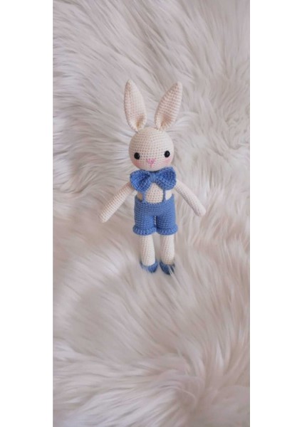 Mavi Erkek Tavşancık Amigurumi Organik Örgü Oyuncak 1 Adet