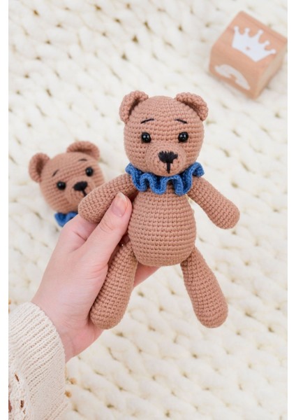 Elite El Yapımı Amigurumi Ayıcık Oyuncak ve Ahşap Çıngırak Seti- Doğal Örgü Bebek Oyuncak 1 Adet