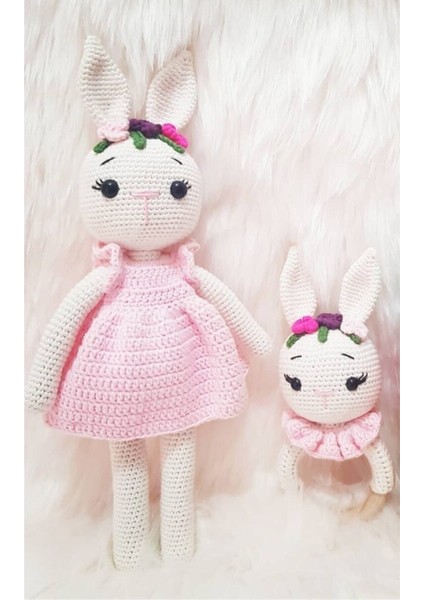 Amigurumi Organik Örgü Oyuncak Tavşan ve Çıngırak 1 Adet