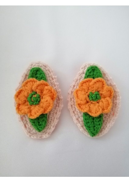 Amigurumi Klips Toka El Örgüsü 2'li Turuncu-Yeşil Çiçek Model 1 Adet