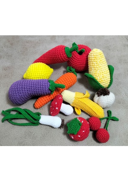 Popyo Amigurumi Örgü Meyve & Sebze Seti 12 Parça ,organik Oyuncak 1 Adet