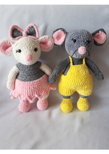 Erkek ve Kadın Fare Amigurumi Organik Oyuncak 1 Adet