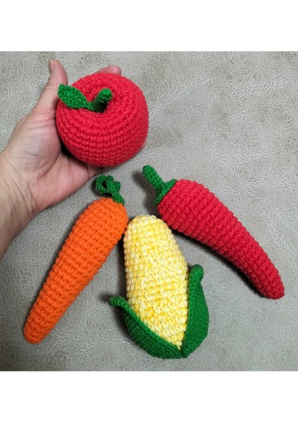 Popyo Amigurumi Örgü Meyve & Sebze Seti 12 Parça ,organik Oyuncak 1 Adet modelleri