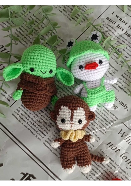 Amigurumi Minik Sevimli Organik Hayvan Oyuncaklar (Ördek, Baby Yoda, Maymun) 1 Adet