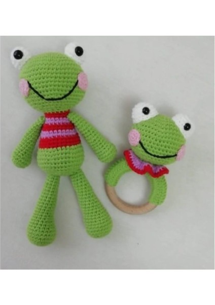 Sevimli Kurbağa ve Çıngırak Set Amigurumi Organik Oyuncak 1 Adet