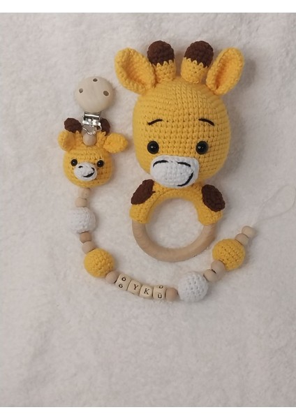 Amigurumi Sevimli Zurafa Cingirakli Dis Kasiyici ve Isimli Emzik Zinciri 1 Adet fiyatları