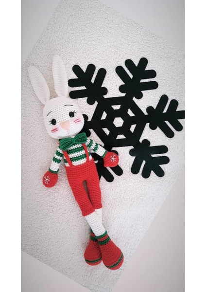 Tavşan Ponçik Yanak Yılbaşı Amigurumi Organik Oyuncak 1 Adet