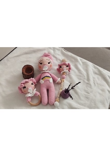 Emzikli Bebek,çıngırak,emzik Zinciri 3 Lü Set Hediyelik (Isme Özeldir) 1 Adet
