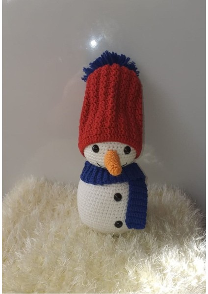 Kırmızı Şapkalı Kardan Adam Amigurumi Organik Oyuncak 1 Adet