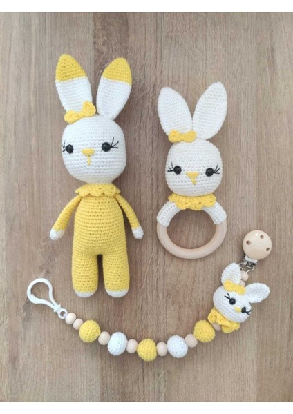 Elite Amigurumi Yenidoğan Uyku Arkadaşı Tavşan ve Çıngırak Set 1 Adet
