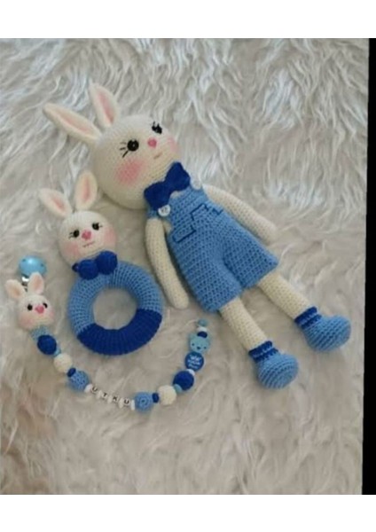 Papyonlu Tavşan Emzik Zinciri Çıngırak 3lü Set 1 Adet