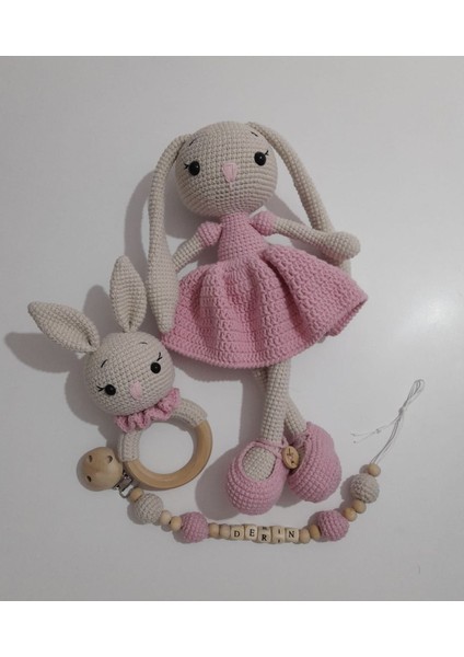 Elite Amigurumi Örgü Oyuncak Uzun Kulak Tavşan Yenidoğan 3’lü Set 1 Adet