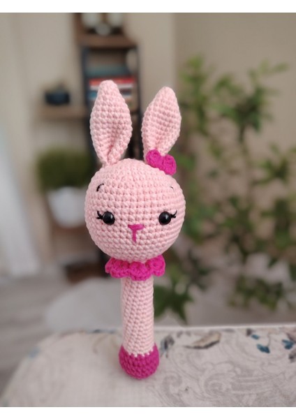 Amigurumi Hayvan Figürlü Saplı Sesli Çıngırak Bebek Oyuncağı 1 Adet