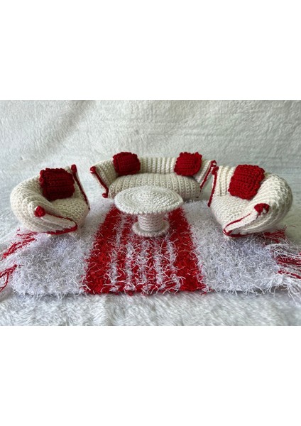 El Örgüsü Koltuk Takımı Kırmızı Beyaz Amigurumi 1 Adet