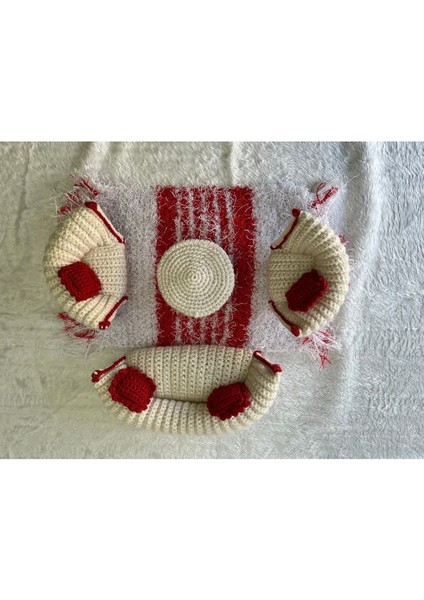 El Örgüsü Koltuk Takımı Kırmızı Beyaz Amigurumi 1 Adet