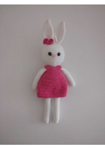 Pembe Elbiseli Tavşan Amigurumi Organik Oyuncak 1 Adet