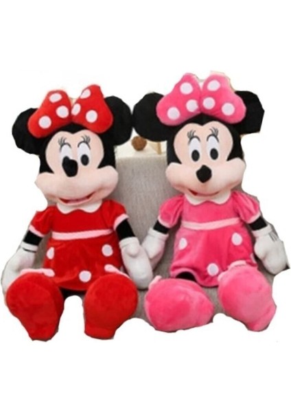 Elite Minnie Mouse Kırmızı ve Pembe 40 cm Peluş Benekli Elbiseli Uyku Arkadaşı Ikili Pelüş Set 1 Adet