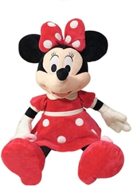 Elite Minnie Mouse Kırmızı ve Pembe 40 cm Peluş Benekli Elbiseli Uyku Arkadaşı Ikili Pelüş Set 1 Adet