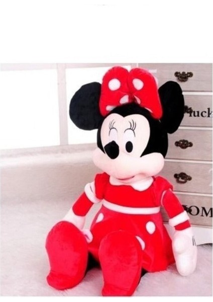 Elite Minnie Mouse Kırmızı ve Pembe 40 cm Peluş Benekli Elbiseli Uyku Arkadaşı Ikili Pelüş Set 1 Adet