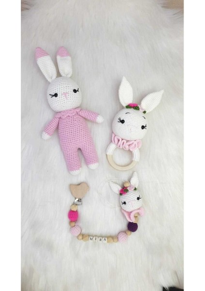 Beyaz Tavşan Organik Örgü Oyuncak Amigurumi 3lü 1 Adet