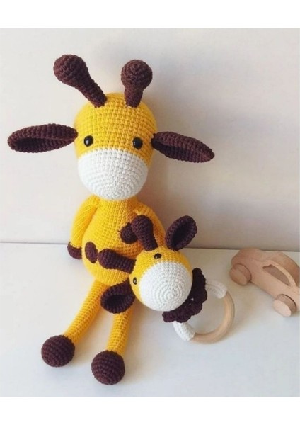 Amigurumi Oyuncak Zürafa Set (Zürafa ve Çıngırak) 1 Adet