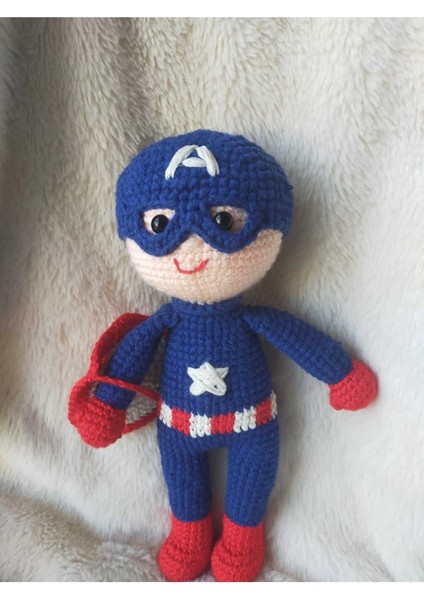 Amigurumi Kaptan Amerika Süper Kahraman Oyuncak Bebeği 1 Adet
