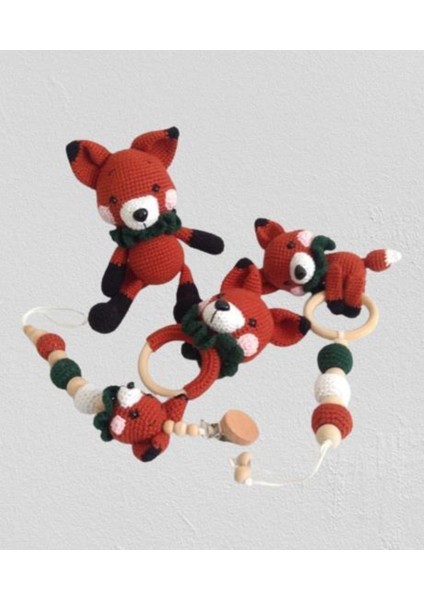 Tilki Modeli Yeni Doğan Seti Amigurumi Organik Oyuncak 1 Adet
