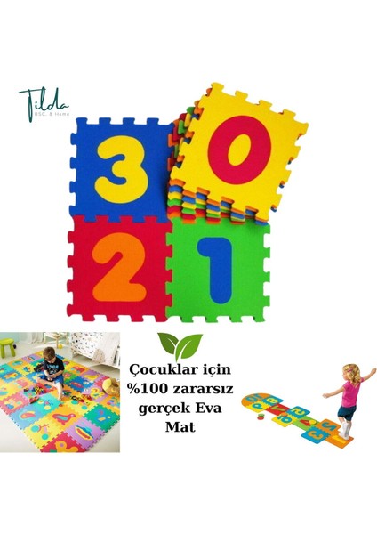 Elite Rakamlar Yumuşak Oyun Matı Spor Karosu %100 Zararsız 9 Adet 1'den 9'a Kadar Eva Mat 33X33 7 mm 1 Adet