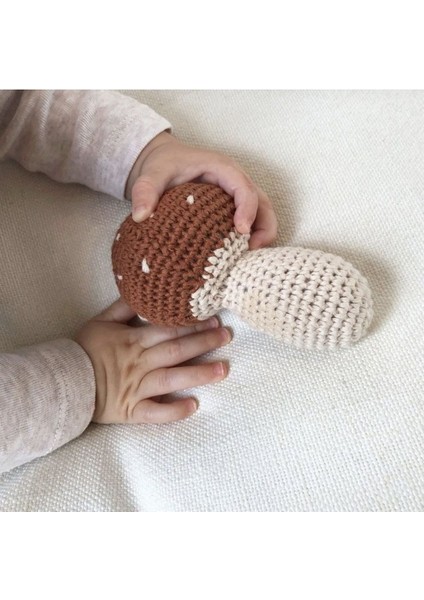 Amigurumi Örgü Oyuncak Çıngıraklı Sevimli Mantar Bebek Uyku Arkadaşı Organik Oyuncak 1 Adet