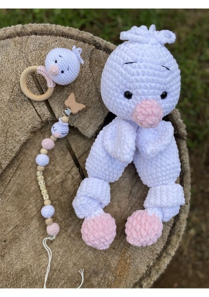 Elite 30CM Amigurumi Ördek Oyuncak Diş Kaşıyıcı ve Emzik Zinciri 1 Adet