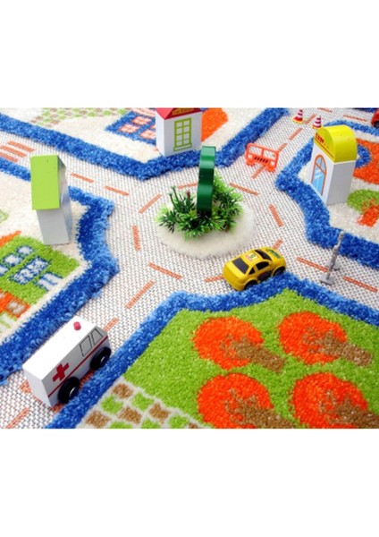 Elite Trafik Temalı Mavi 3D Çocuk Odası Oyun Halısı 160X230 1 Adet
