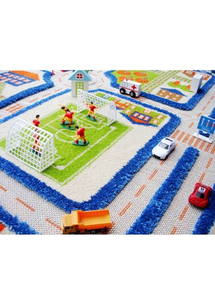 Elite Trafik Temalı Mavi 3D Çocuk Odası Oyun Halısı 160X230 1 Adet
