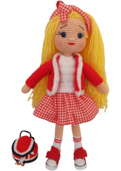 Çantalı Kolej Bebeği Amigurumi Organik Oyuncak 1 Adet
