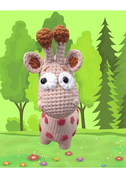Elite %100 Organik El Örgüsü Pembe Benekli Zürafa Amigurumi 1 Adet