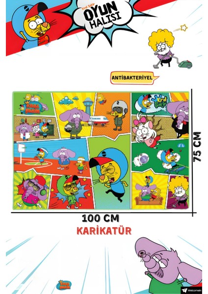 Elite 100 x 75 cm Lisanslı Kral Şakir, Kaymaz ve Kolay Temizlenebilir Oyun Halısı - Antibakteriyel Halı 1 Adet