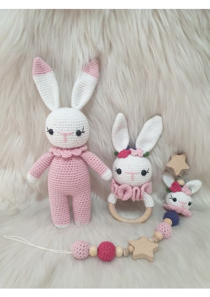 Amigurumi Organik Uyku Arkadaşı Tavşan Set Bebek Hediyelik 1 Adet