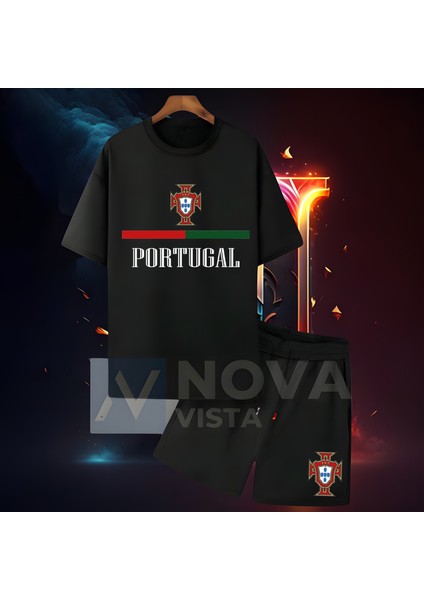 Portekiz Milli Takım Forma Baskılı Unisex Kısa Kollu Kadın Erkek Tişört T-Shirt Şort Takımı