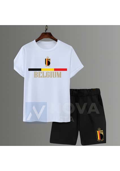 Belçika Milli Takım Forma Baskılı Unisex Kısa Kollu Kadın Erkek Tişört T-Shirt Şort Takımı