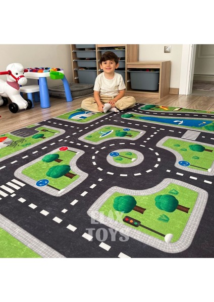 Elite Inkarix Şehir Temalı Çocuk Halısı, Leke Tutmaz Kaymaz Taban Halı, Yıkanabilir, Oyun Halısı 1 Adet
