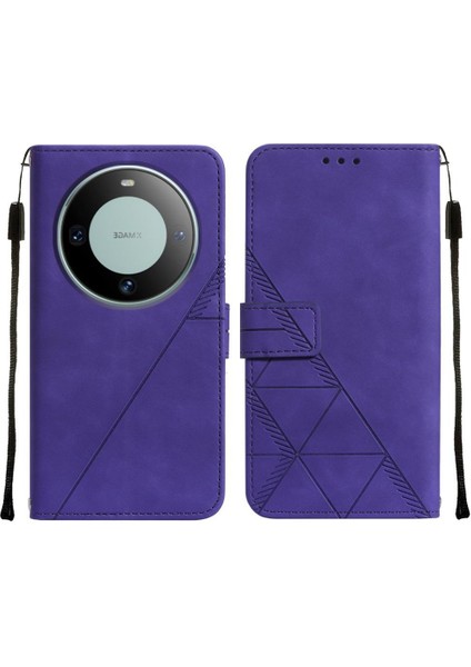 Huawei Mate 60 Kılıf Tam Kaplar Deri Dokulu Kapaklı Cüzdan Standlı Kartvizitli Kopçalı Kapak Kartlıklı Uzun Askılı (Yurt Dışından)