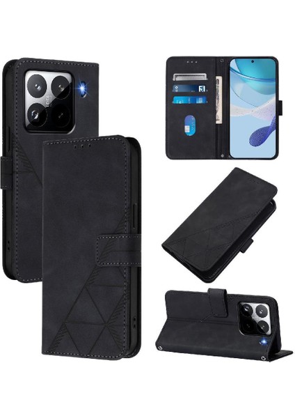 Xiaomi 15 Pro Kılıf Tam Kaplar Deri Dokulu Kapaklı Cüzdan Standlı Kartvizitli Kopçalı Kapak Kartlıklı Uzun Askılı (Yurt Dışından)