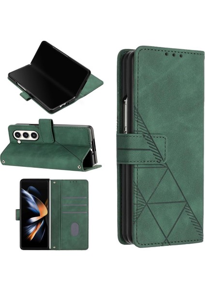 Samsung Galaxy Z Fold 5 5g Kılıf Tam Kaplar Deri Dokulu Kapaklı Cüzdan Standlı Kartvizitli Kopçalı Kapak Kartlıklı Uzun Askılı (Yurt Dışından)
