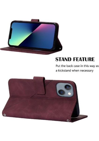 iPhone 14 Kılıf Tam Kaplar Deri Dokulu Kapaklı Cüzdan Standlı Kartvizitli Kopçalı Kapak Kartlıklı Uzun Askılı (Yurt Dışından) fırsatları