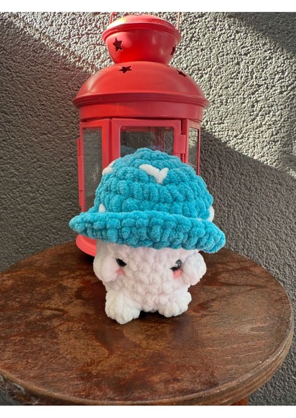 Elite El Yapımı Örgü Beyaz- Mavi Mantar Oyuncak Amigurumi 1 Adet