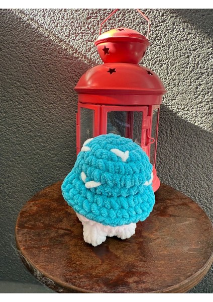 Elite El Yapımı Örgü Beyaz- Mavi Mantar Oyuncak Amigurumi 1 Adet