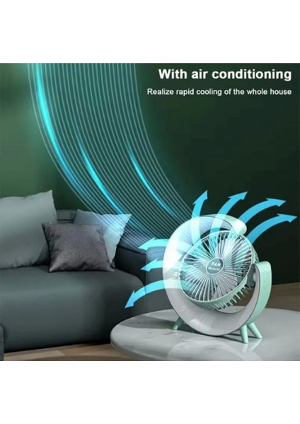 Masaüstü Vantilatör USB Şarjlı Rgb LED Işıklı 3 Kademeli 180° Ayarlanabilir Soğutucu Fan Mavi